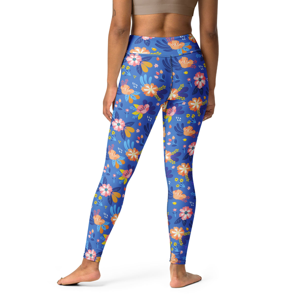 Women's Colorful Blue Floral Buttery Soft Yoga Leggings - Quick Drying, High Waisted Comfort