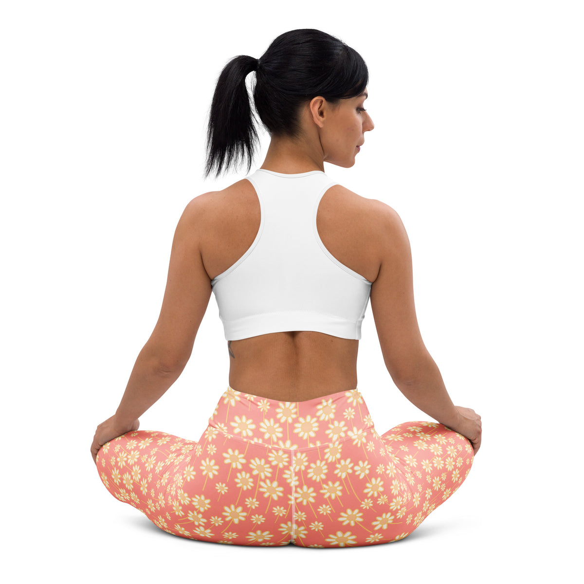 Women's Coral Daisy Buttery Soft Yoga Leggings - Quick Drying, High Waisted Comfort