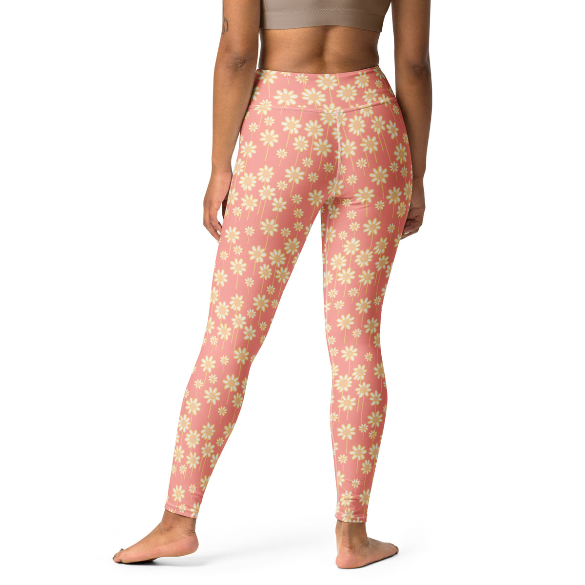 Women's Coral Daisy Buttery Soft Yoga Leggings - Quick Drying, High Waisted Comfort