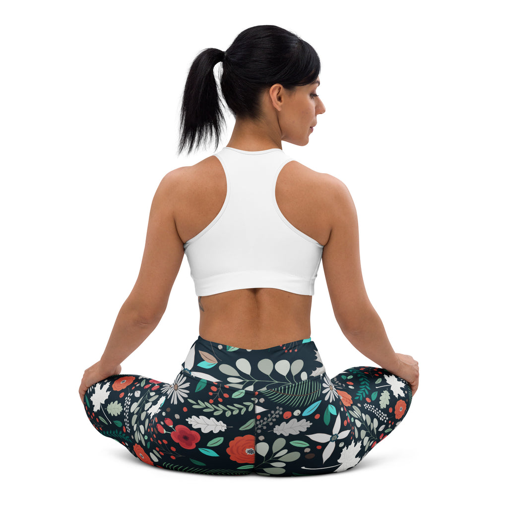 Women's Dark Botanical Buttery Soft Yoga Leggings - Quick Drying, High Waisted Comfort