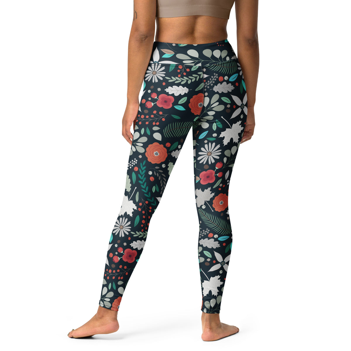 Women's Dark Botanical Buttery Soft Yoga Leggings - Quick Drying, High Waisted Comfort