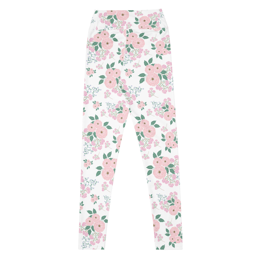 Women's Pink Rose Floral Buttery Soft Yoga Leggings - Quick Drying, High Waisted Comfort