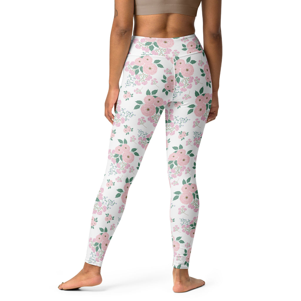 Women's Pink Rose Floral Buttery Soft Yoga Leggings - Quick Drying, High Waisted Comfort