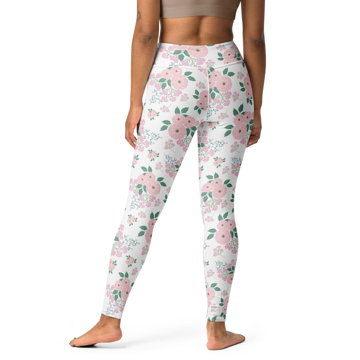 Women's Pink Rose Floral Buttery Soft Yoga Leggings - Quick Drying, High Waisted Comfort