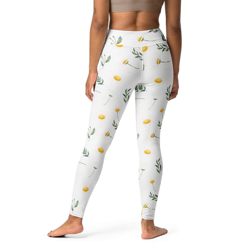 Women's Yellow Floral Wildflower Buttery Soft Yoga Leggings - Quick Drying, High Waisted Comfort