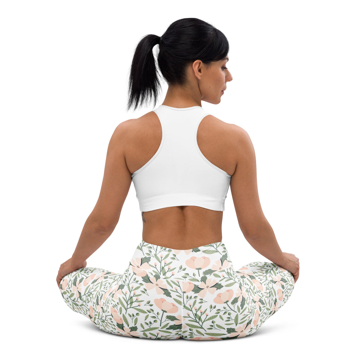 Women's Blush Pink Floral Buttery Soft Yoga Leggings - Quick Drying, High Waisted Comfort