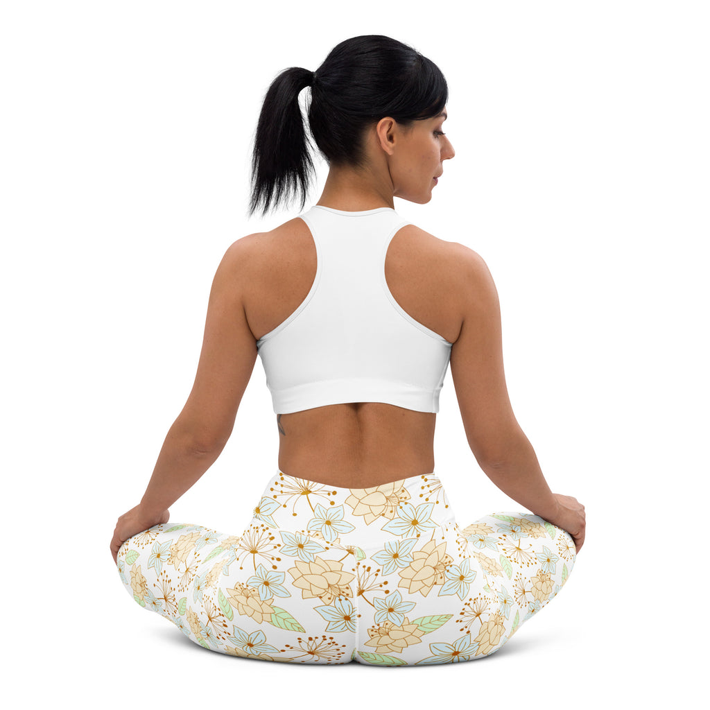 Women's Gold Floral Buttery Soft Yoga Leggings - Quick Drying, High Waisted Comfort