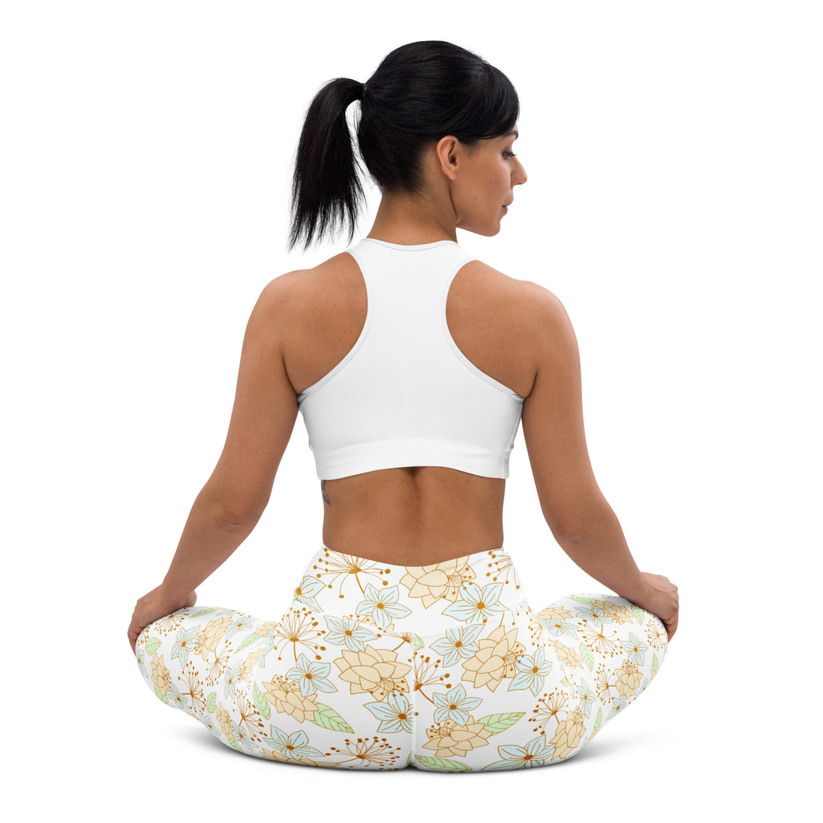 Women's Gold Floral Buttery Soft Yoga Leggings - Quick Drying, High Waisted Comfort