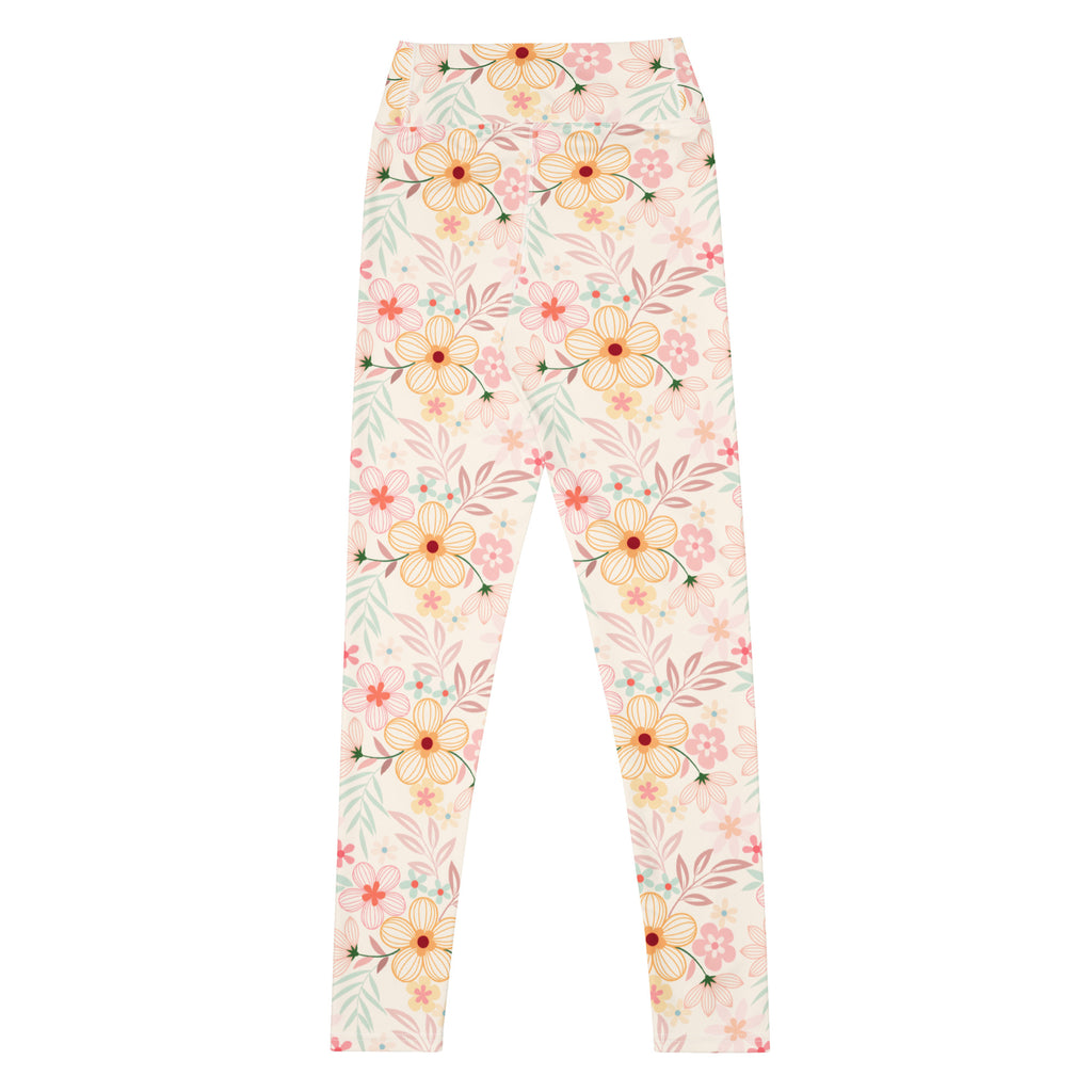 Women's Peach Pink Floral Buttery Soft Yoga Leggings - Quick Drying, High Waisted Comfort