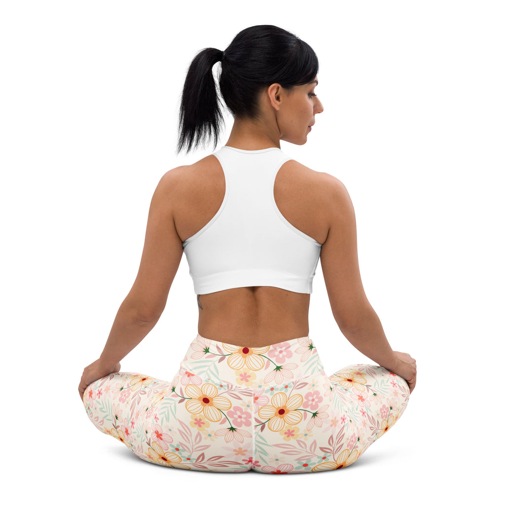 Women's Peach Pink Floral Buttery Soft Yoga Leggings - Quick Drying, High Waisted Comfort
