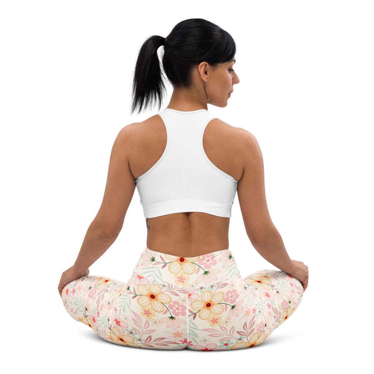 Women's Peach Pink Floral Buttery Soft Yoga Leggings - Quick Drying, High Waisted Comfort