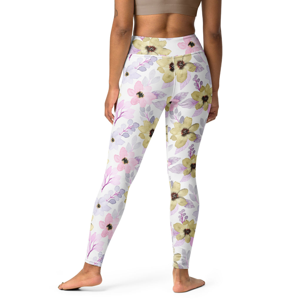 Women's Colorful Watercolor Floral Buttery Soft Yoga Leggings - Quick Drying, High Waisted Comfort