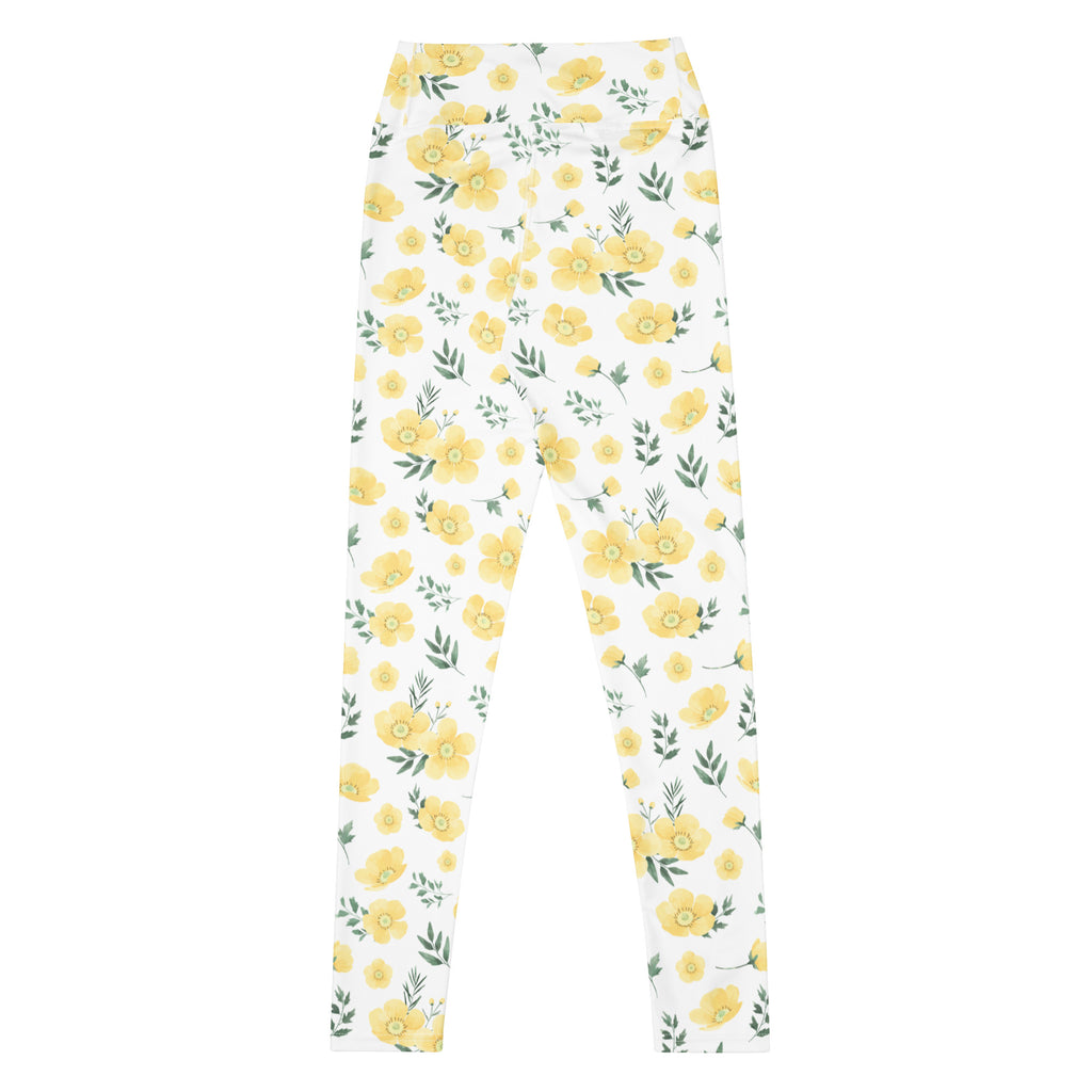 Women's Yellow Wildflower Buttery Soft Yoga Leggings - Quick Drying, High Waisted Comfort