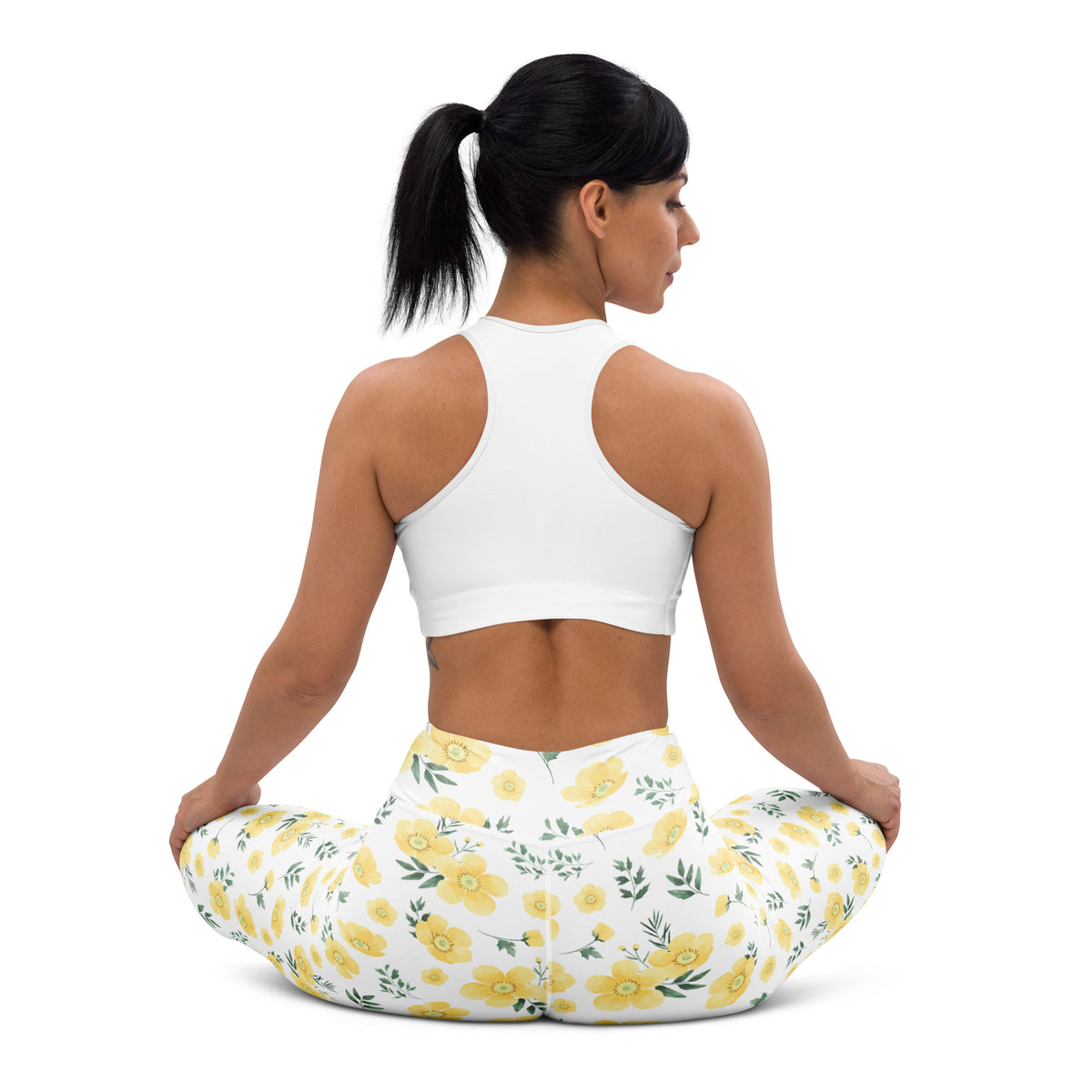 Women's Yellow Wildflower Buttery Soft Yoga Leggings - Quick Drying, High Waisted Comfort