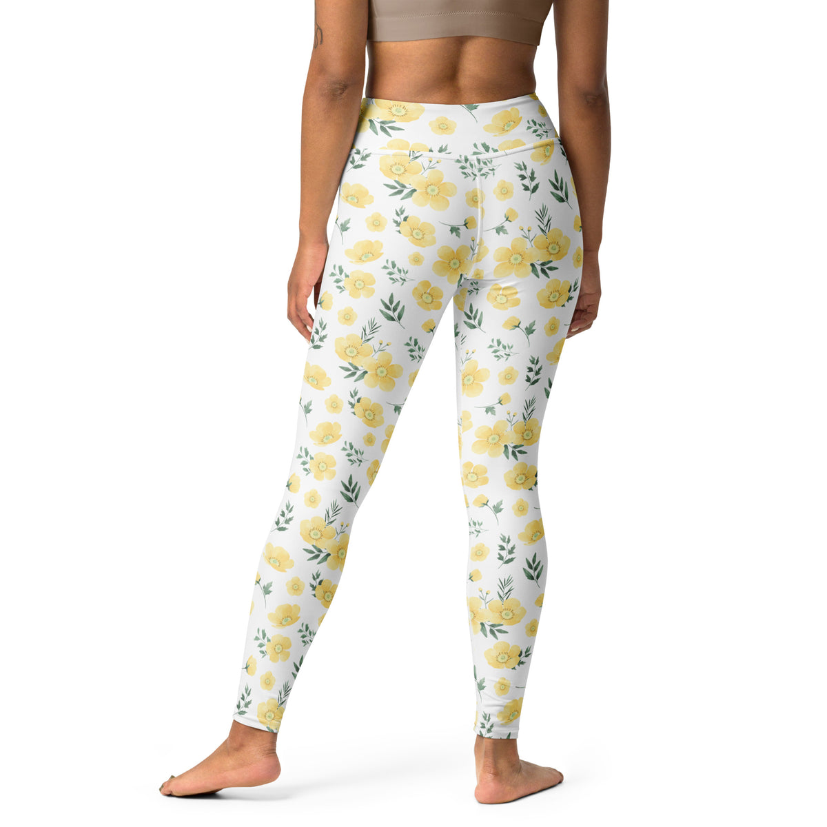 Women's Yellow Wildflower Buttery Soft Yoga Leggings - Quick Drying, High Waisted Comfort