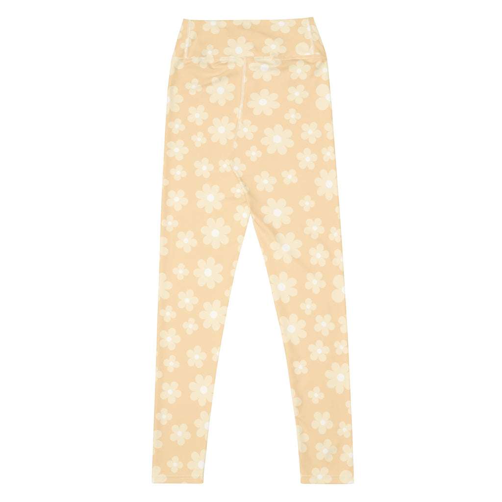 Women's Beige Daisy Buttery Soft Yoga Leggings - Quick Drying, High Waisted Comfort