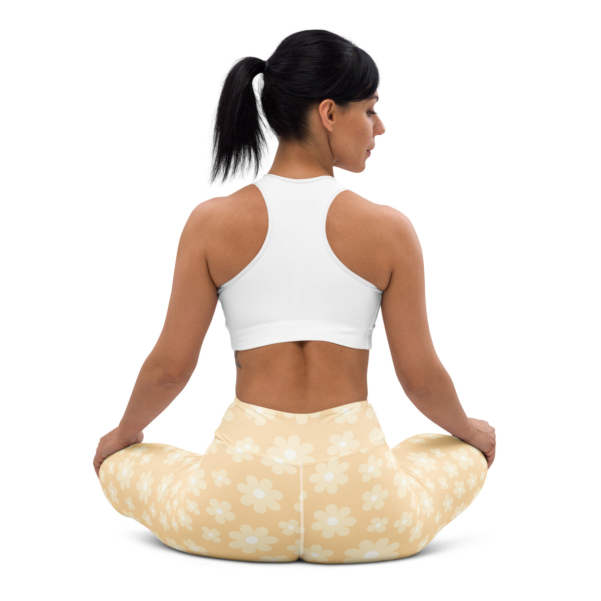 Women's Beige Daisy Buttery Soft Yoga Leggings - Quick Drying, High Waisted Comfort