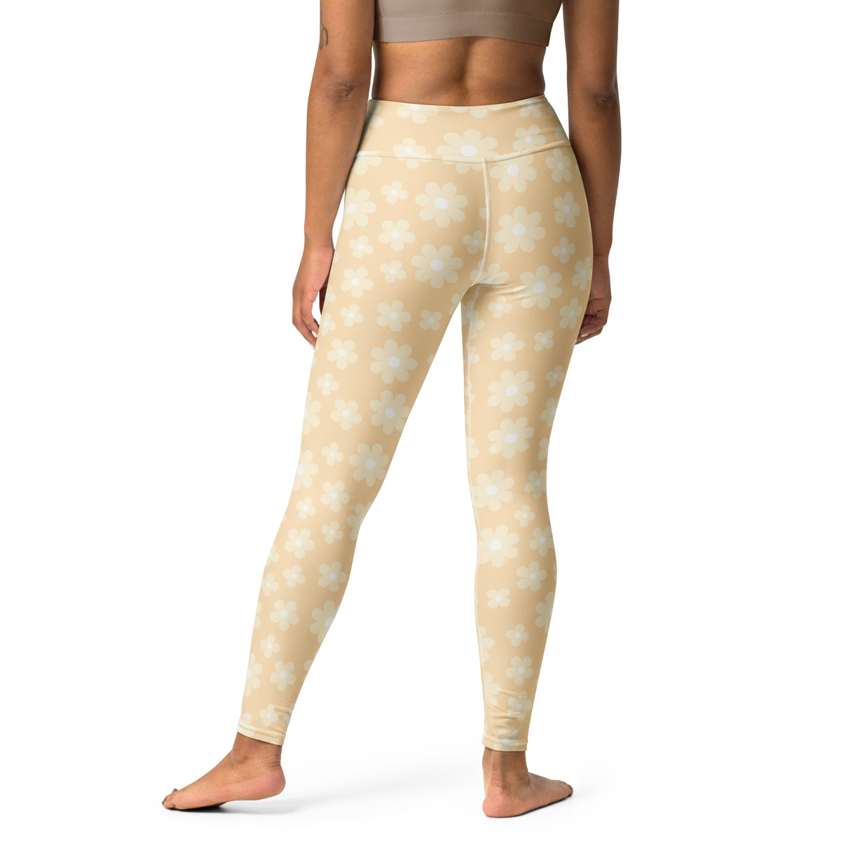 Women's Beige Daisy Buttery Soft Yoga Leggings - Quick Drying, High Waisted Comfort