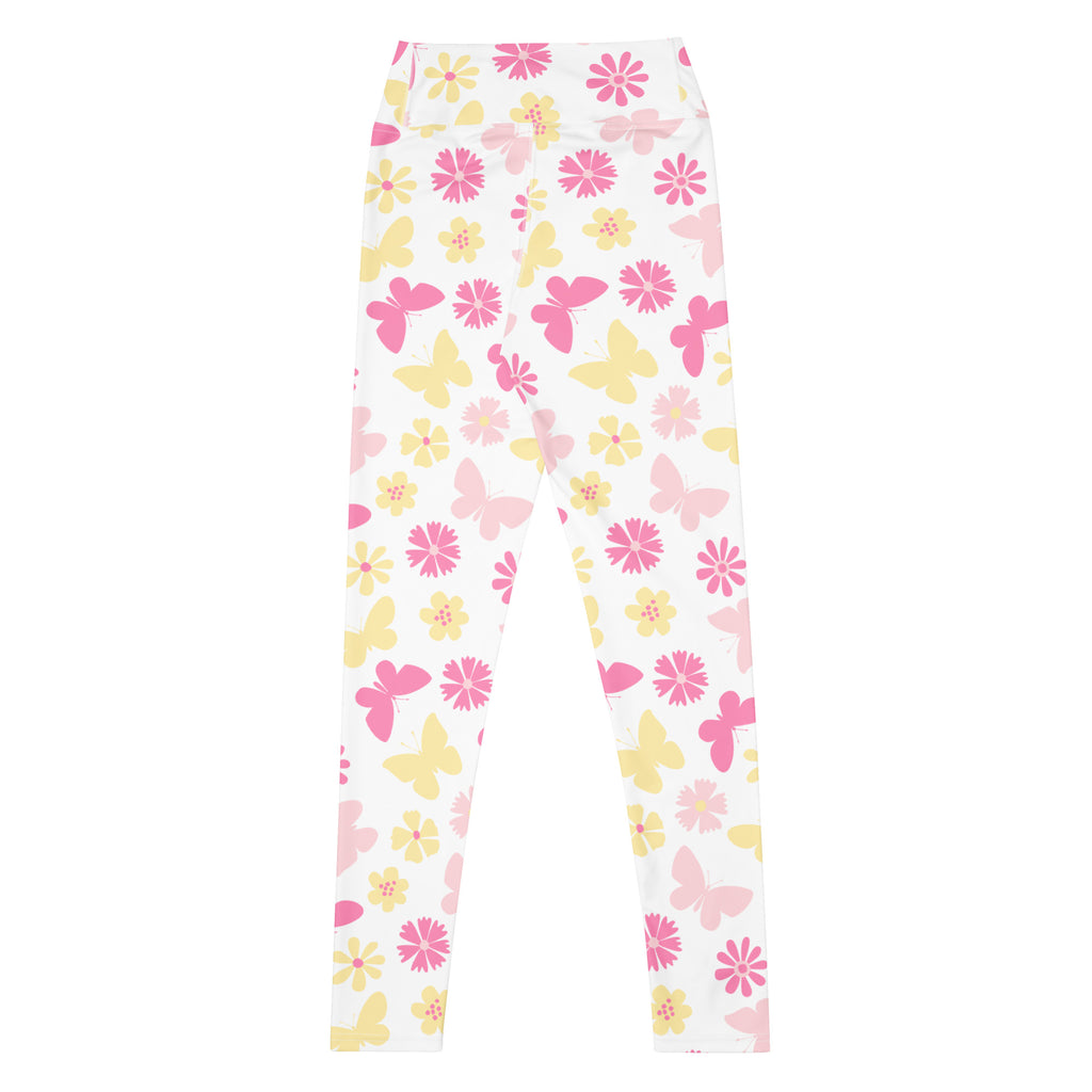 Women's Pink Butterfly Floral Buttery Soft Yoga Leggings - Quick Drying, High Waisted Comfort