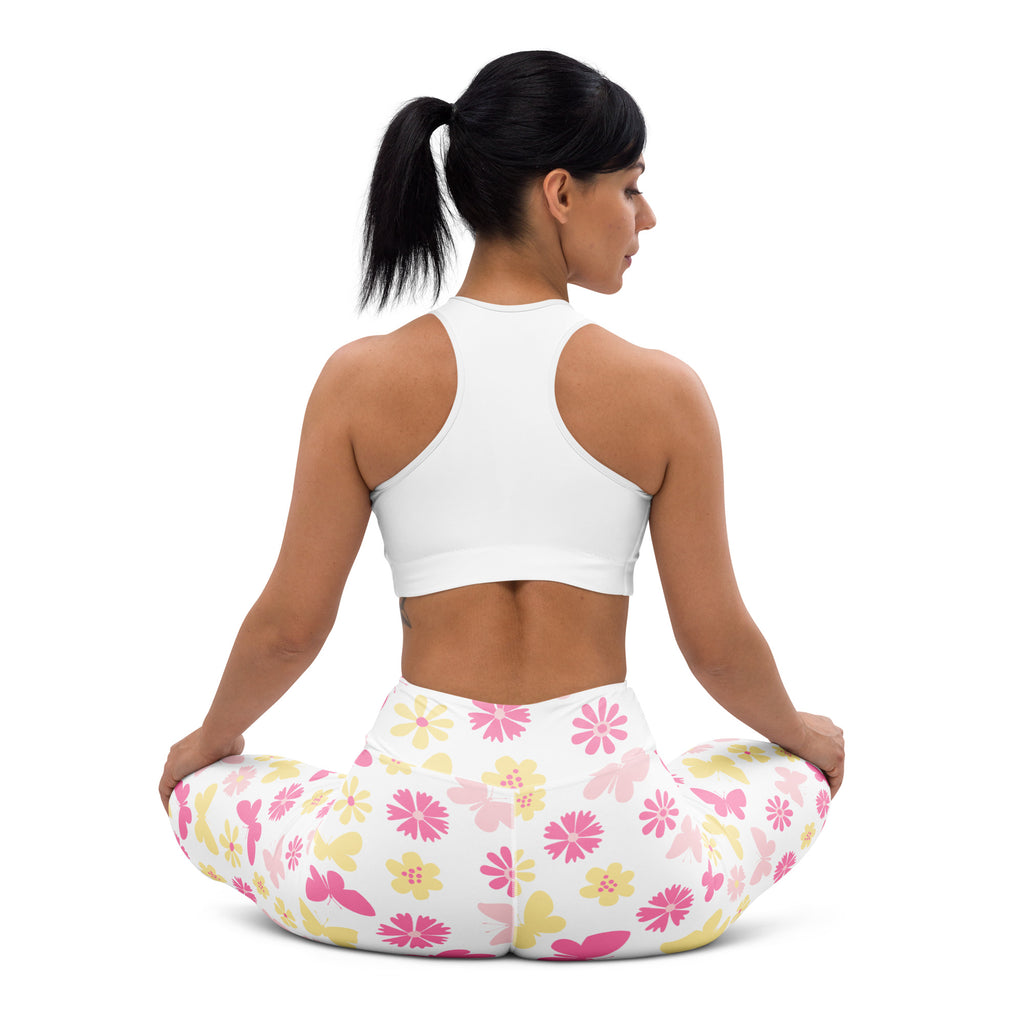 Women's Pink Butterfly Floral Buttery Soft Yoga Leggings - Quick Drying, High Waisted Comfort