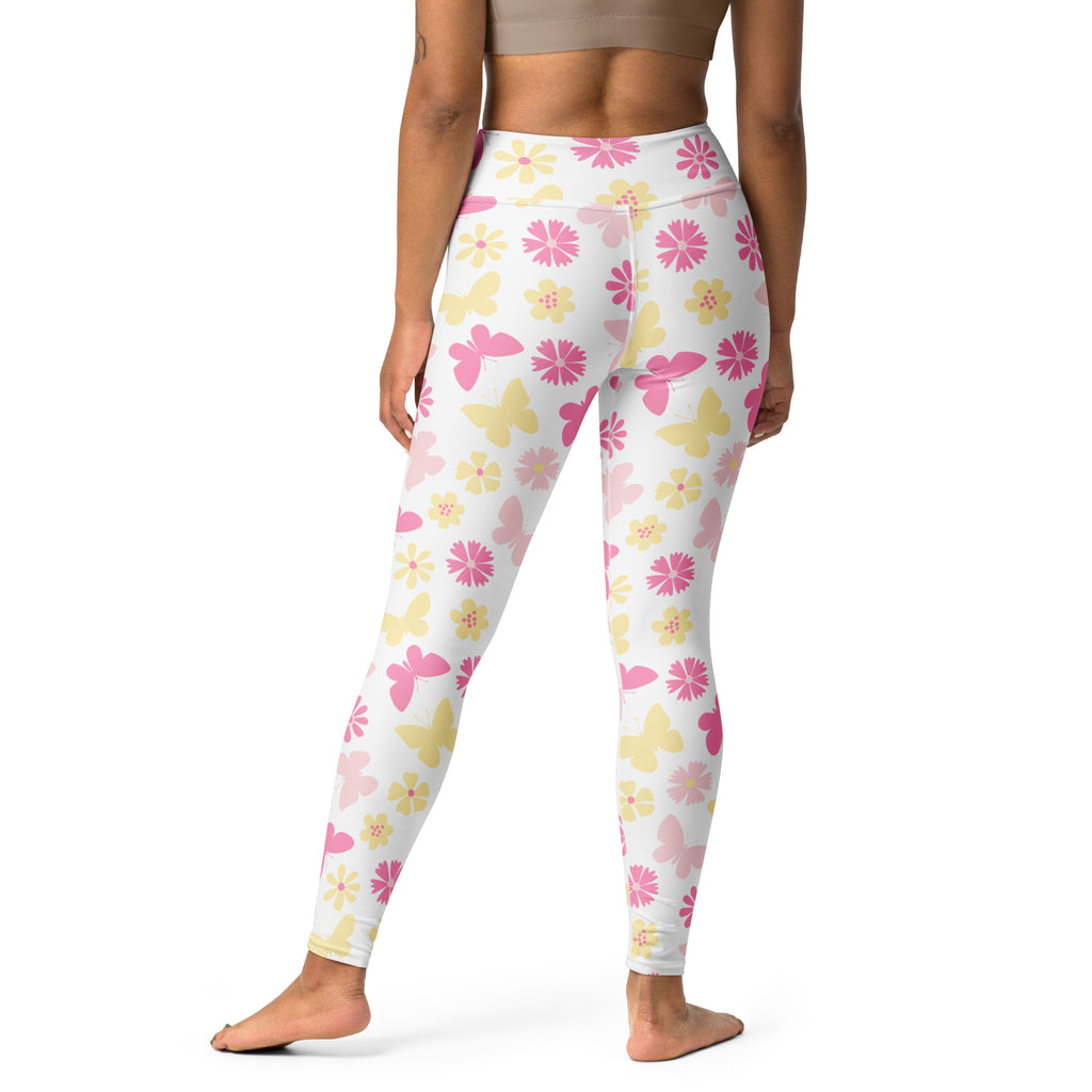 Women's Pink Butterfly Floral Buttery Soft Yoga Leggings - Quick Drying, High Waisted Comfort