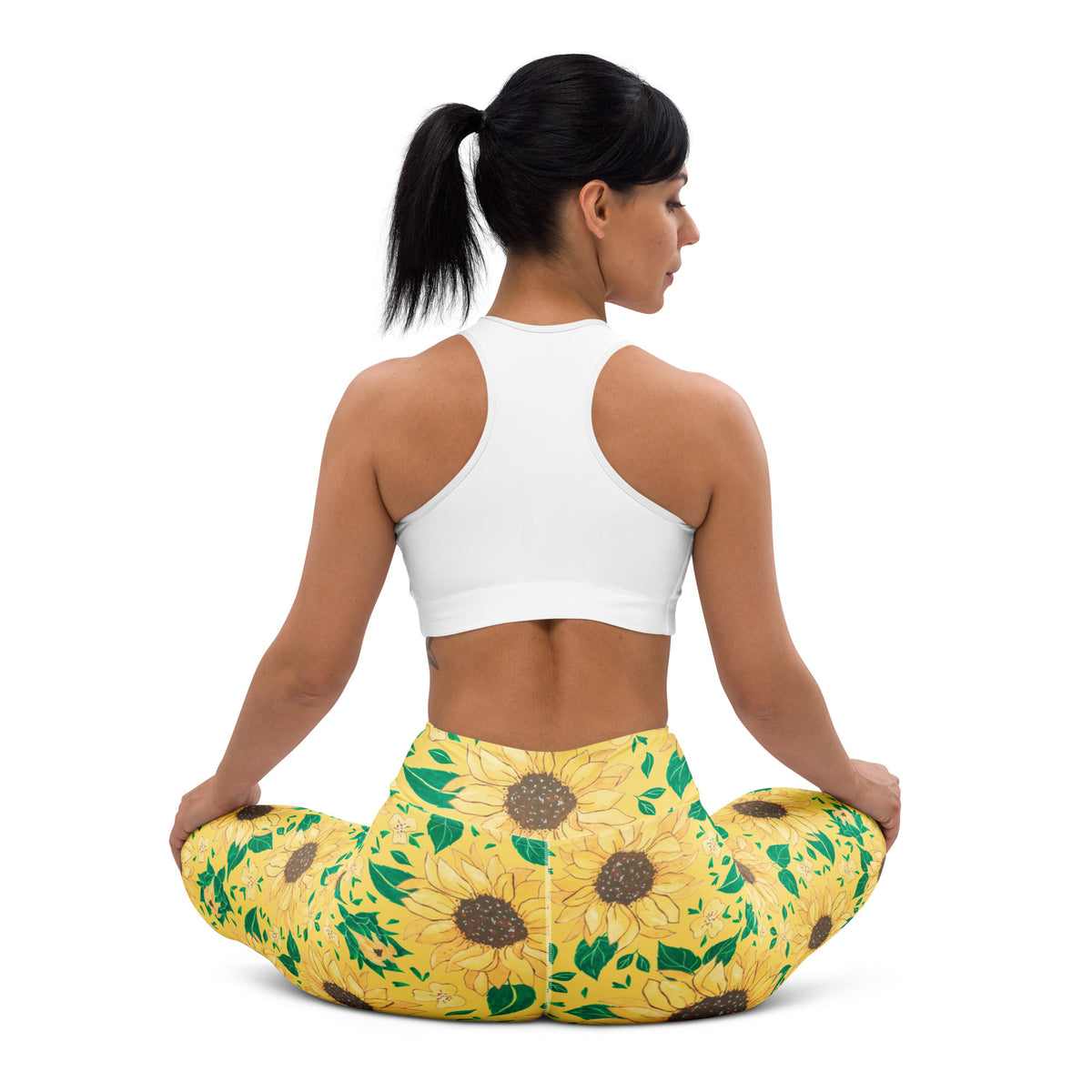 Women's Watercolor Sunflower Buttery Soft Yoga Leggings - Quick Drying, High Waisted Comfort