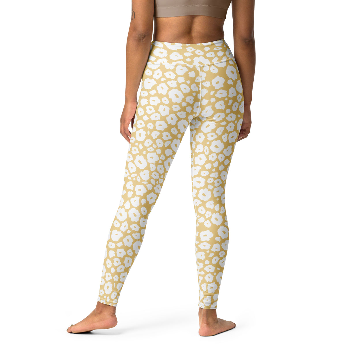 Women's Beige Leopard Print Buttery Soft Yoga Leggings - Quick Drying, High Waisted Comfort