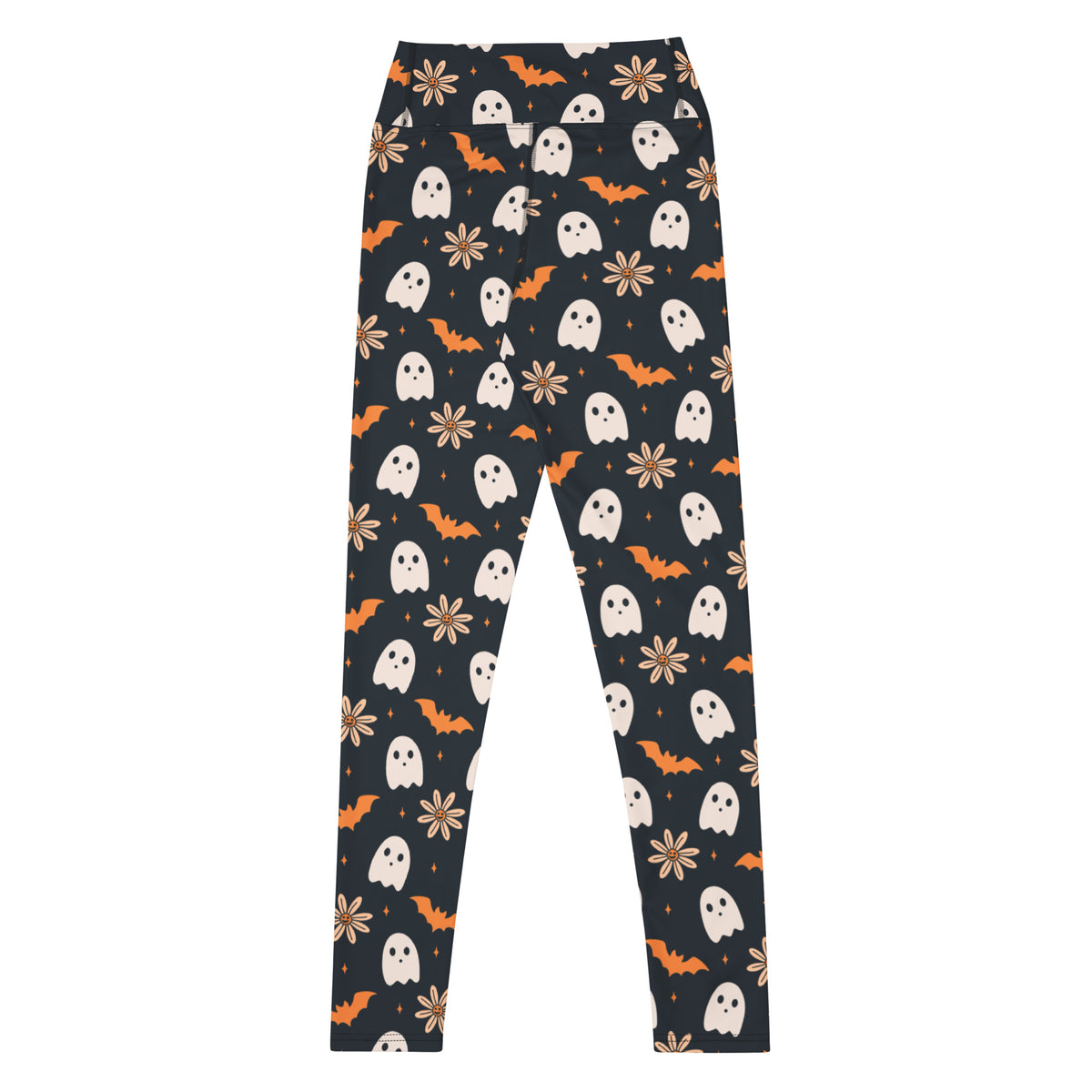 Women's Orange Floral Ghost Halloween Buttery Soft Yoga Leggings - Quick Drying, High Waisted Comfort