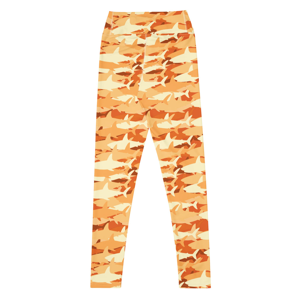 Women's Orange Shark Camouflage Buttery Soft Yoga Leggings - Quick Drying, High Waisted Comfort