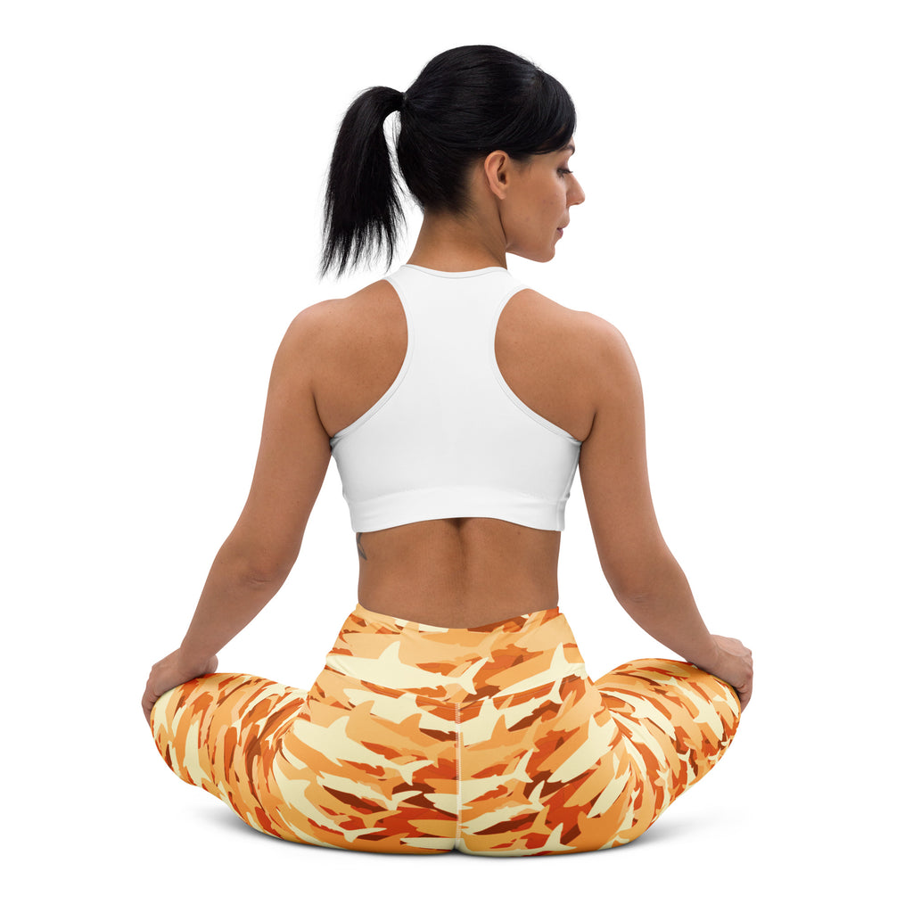 Women's Orange Shark Camouflage Buttery Soft Yoga Leggings - Quick Drying, High Waisted Comfort
