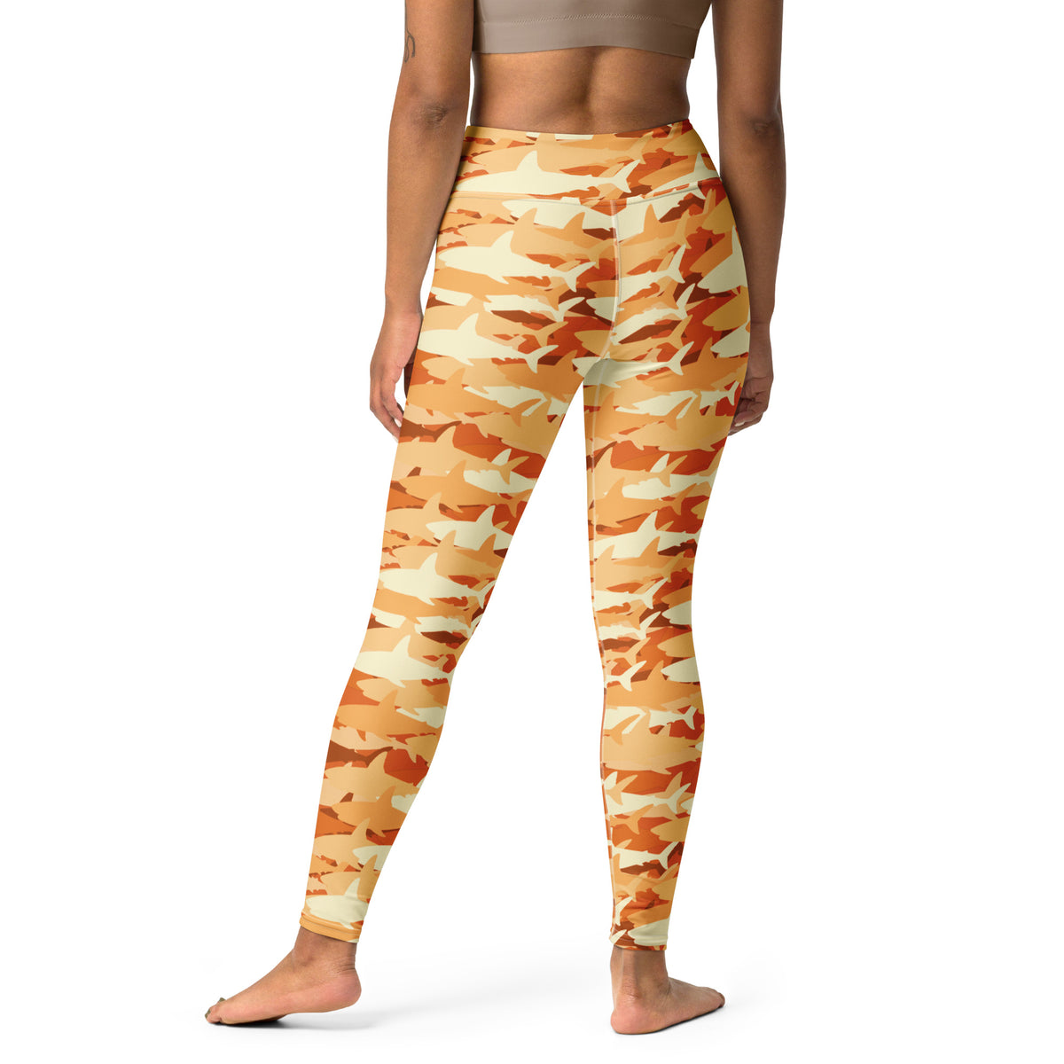 Women's Orange Shark Camouflage Buttery Soft Yoga Leggings - Quick Drying, High Waisted Comfort