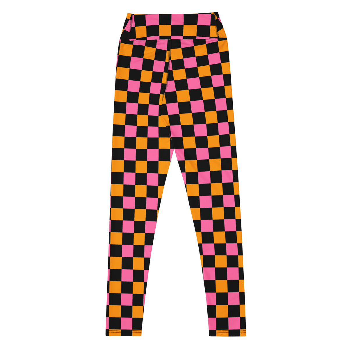 Women's Pink Orange Black Checkered Halloween Buttery Soft Yoga Leggings - Quick Drying, High Waisted Comfort