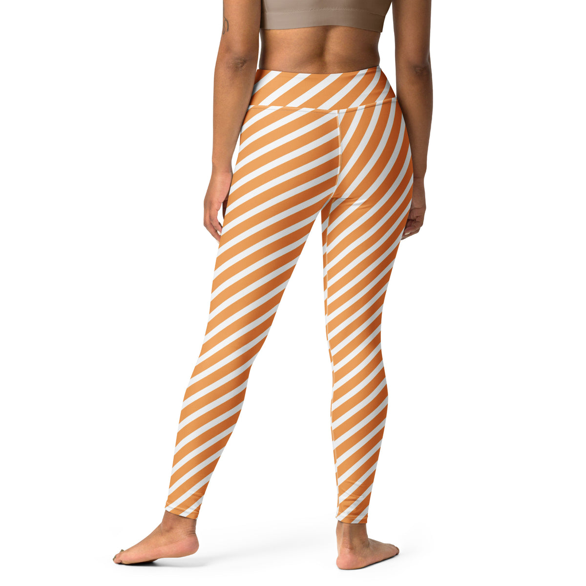 Women's Orange White Striped Halloween Buttery Soft Yoga Leggings - Quick Drying, High Waisted Comfort