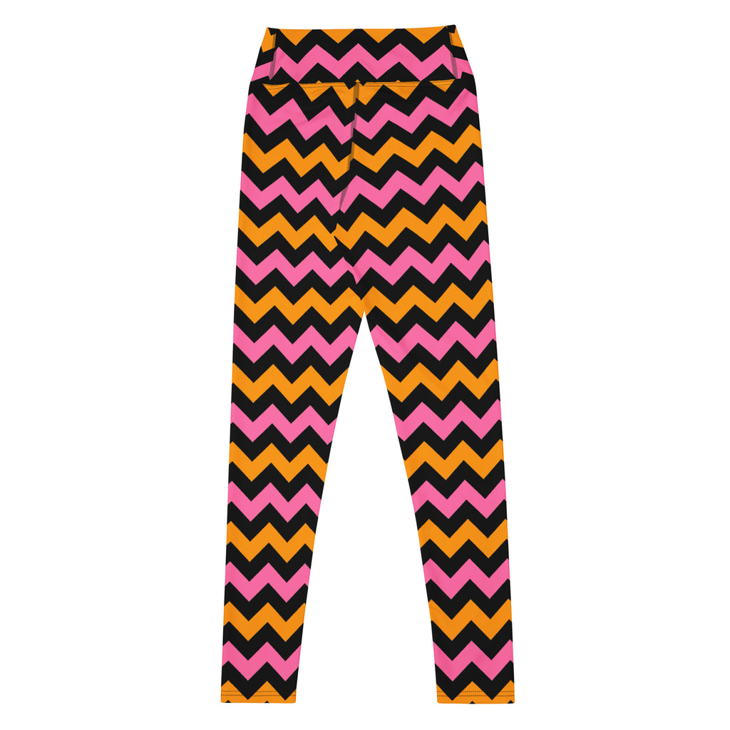 Women's Pink & Orange Chevron Halloween Buttery Soft Yoga Leggings - Quick Drying, High Waisted Comfort