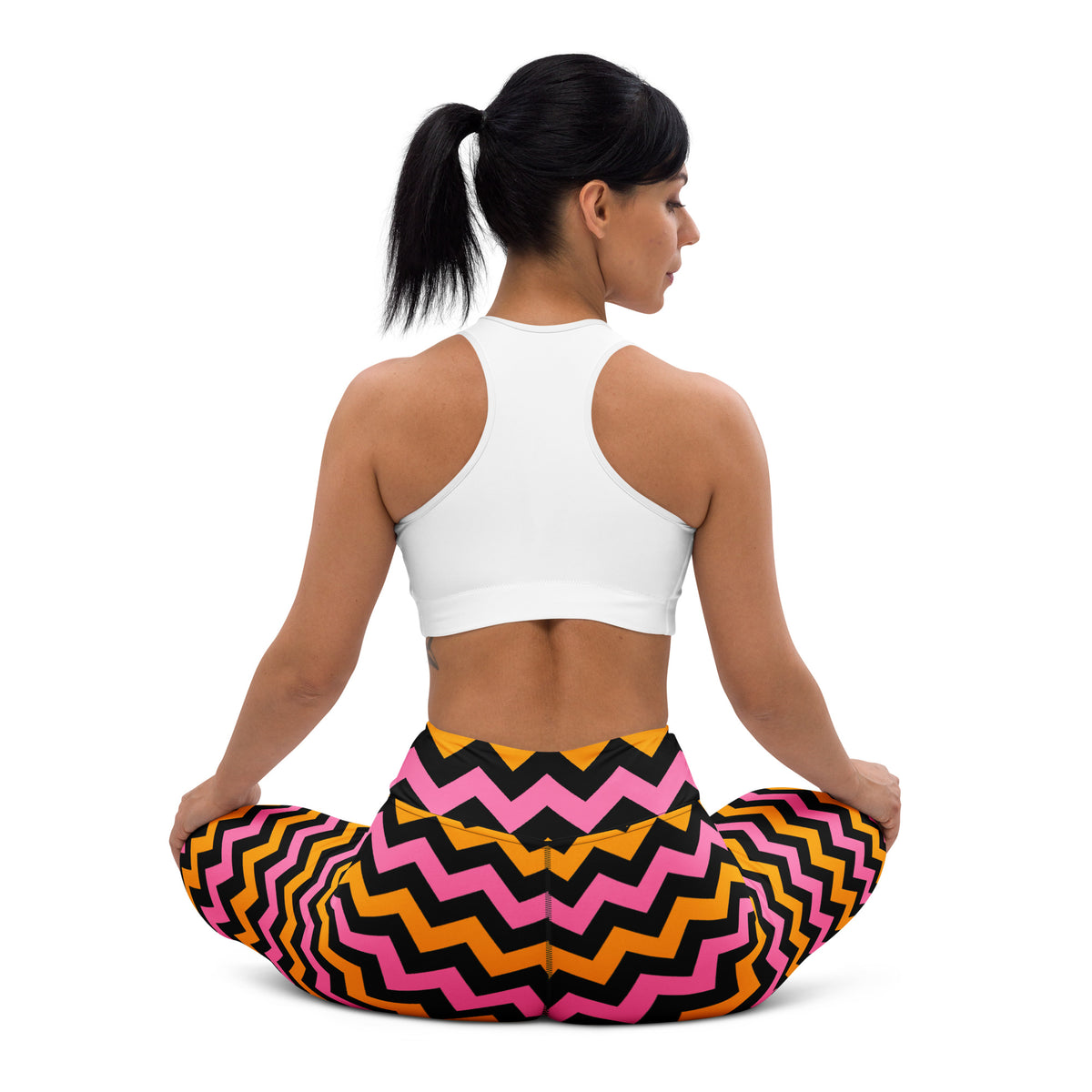 Women's Pink & Orange Chevron Halloween Buttery Soft Yoga Leggings - Quick Drying, High Waisted Comfort