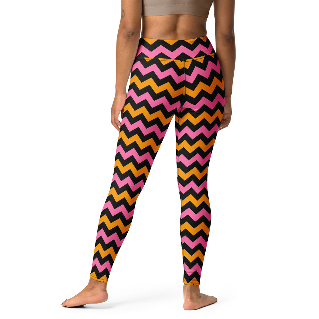 Women's Pink & Orange Chevron Halloween Buttery Soft Yoga Leggings - Quick Drying, High Waisted Comfort