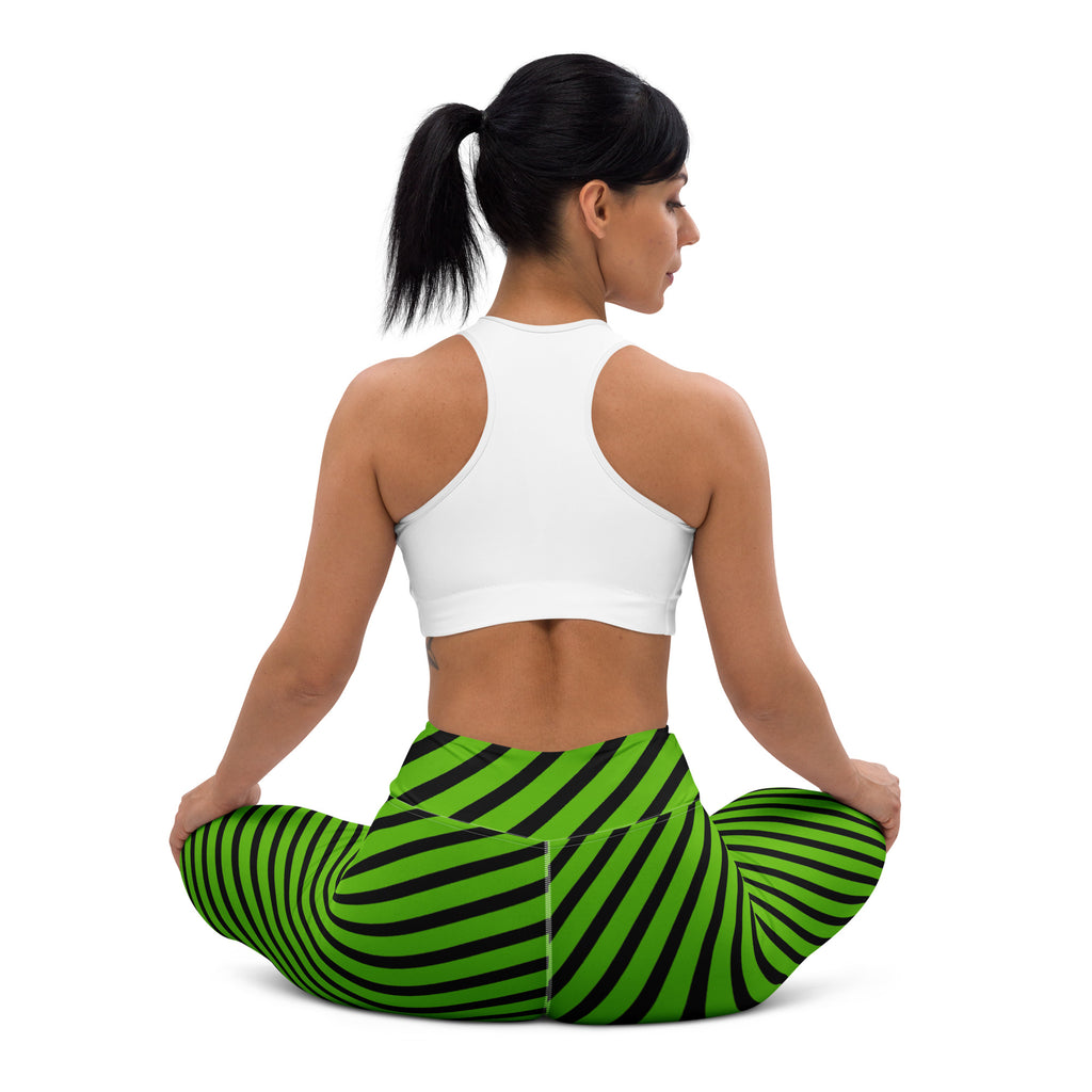 Women's Green Black Striped Halloween Buttery Soft Yoga Leggings - Quick Drying, High Waisted Comfort