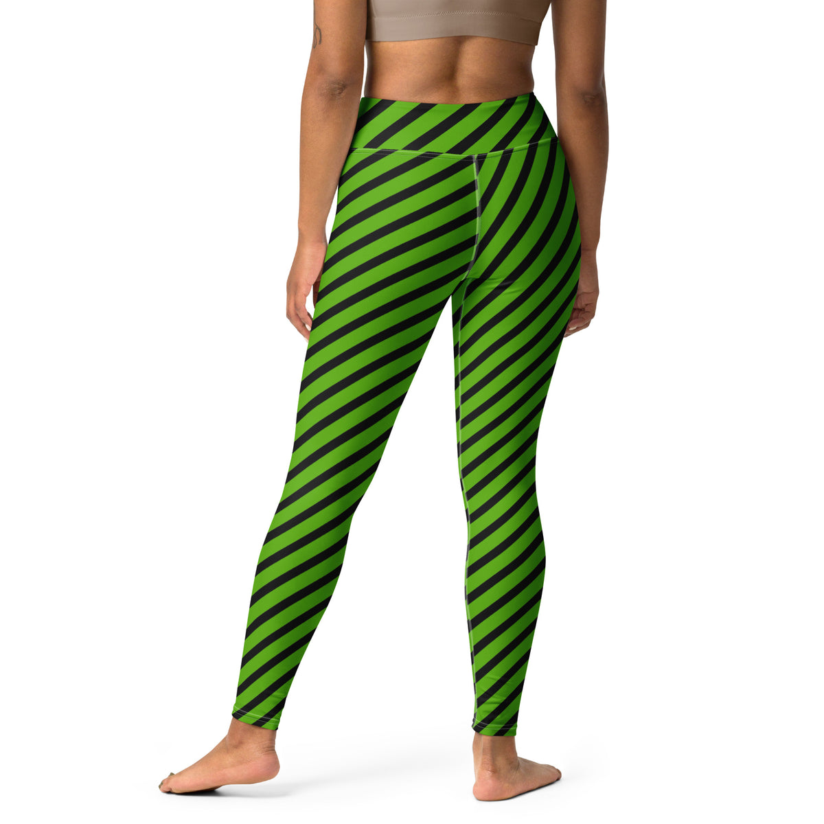Women's Green Black Striped Halloween Buttery Soft Yoga Leggings - Quick Drying, High Waisted Comfort