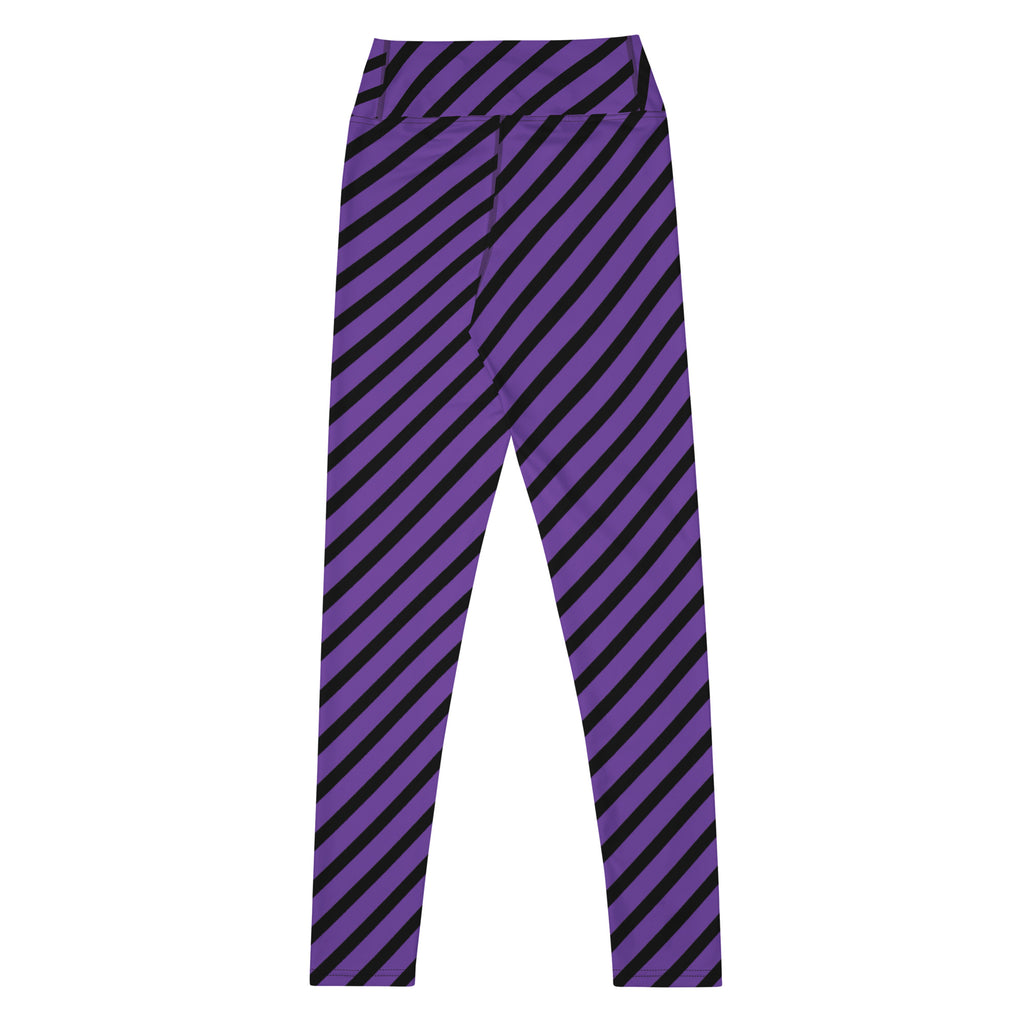Women's Purple Black Striped Halloween Buttery Soft Yoga Leggings - Quick Drying, High Waisted Comfort