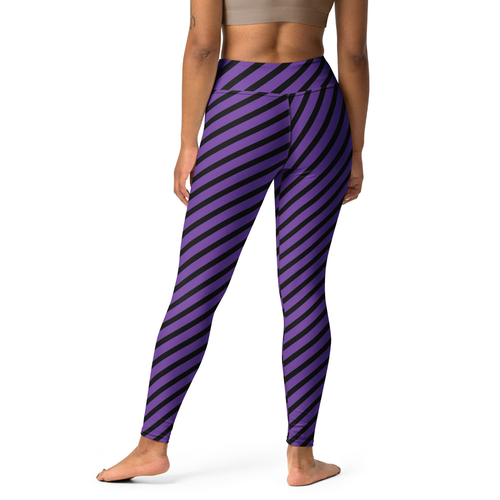 Women's Purple Black Striped Halloween Buttery Soft Yoga Leggings - Quick Drying, High Waisted Comfort