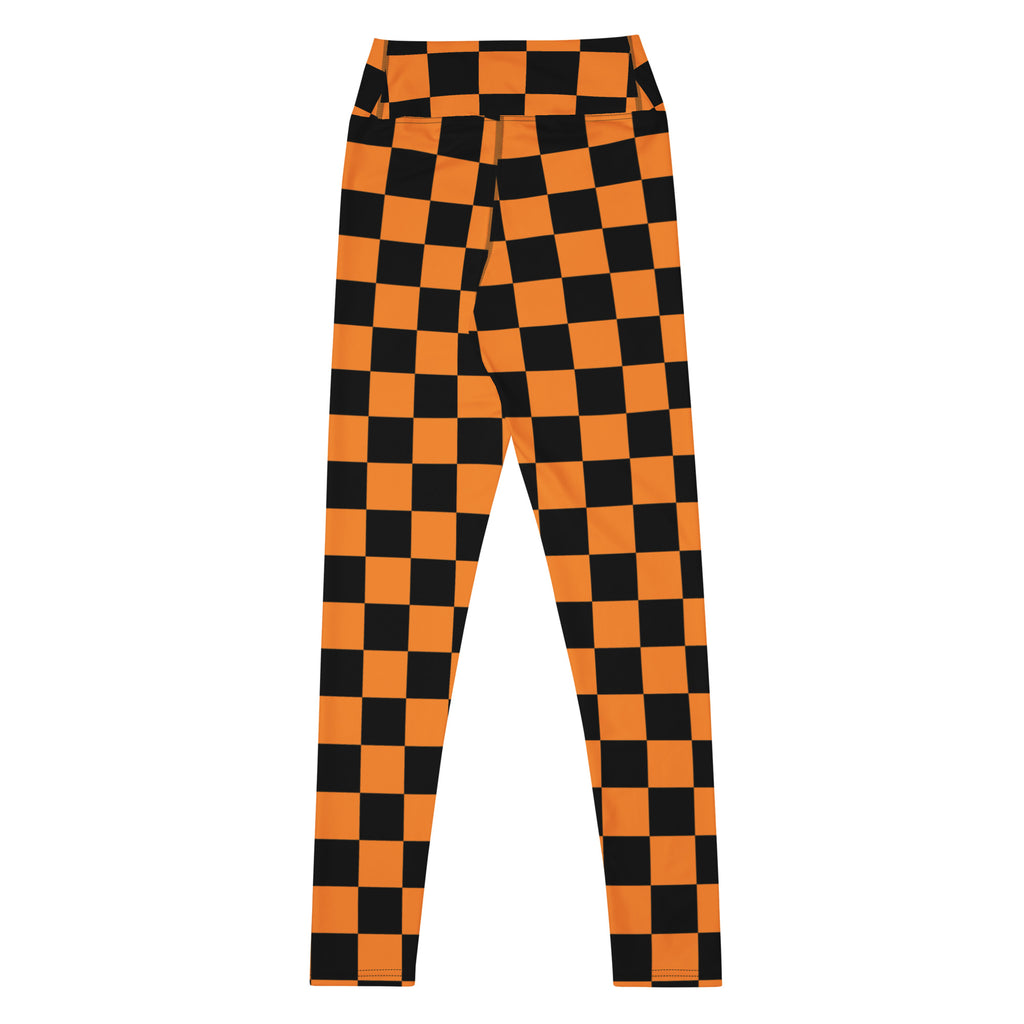 Women's Orange & Black Checkered Halloween Buttery Soft Yoga Leggings - Quick Drying, High Waisted Comfort