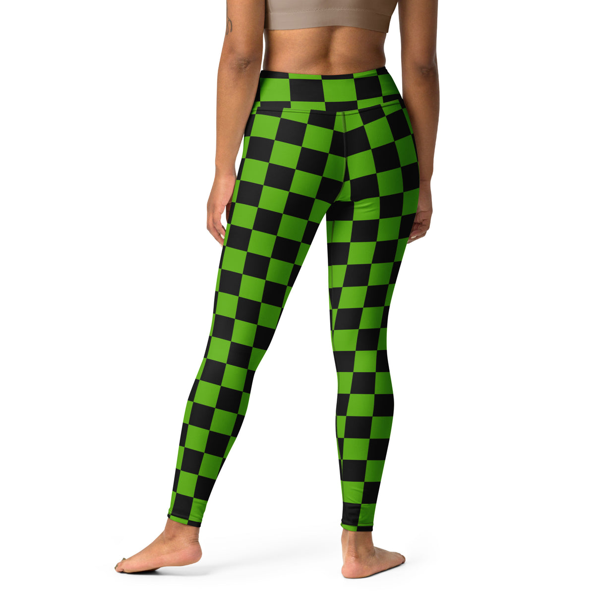 Women's Green & Black Checkered Halloween Buttery Soft Yoga Leggings - Quick Drying, High Waisted Comfort