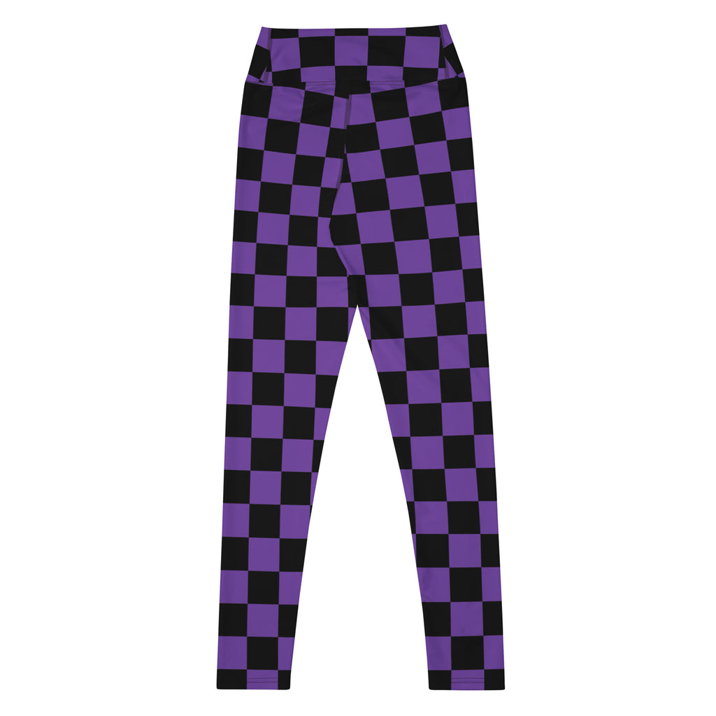 Women's Purple & Black Checkered Halloween Buttery Soft Yoga Leggings - Quick Drying, High Waisted Comfort