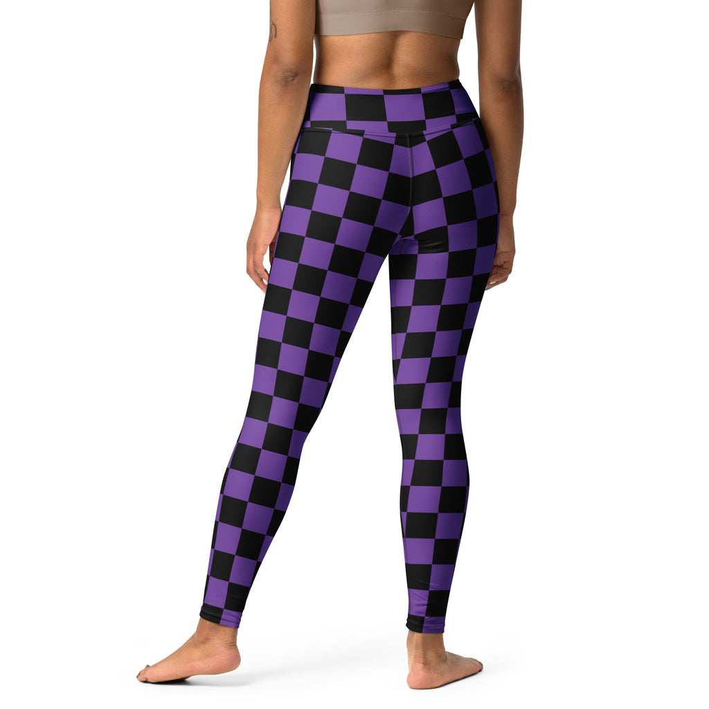 Women's Purple & Black Checkered Halloween Buttery Soft Yoga Leggings - Quick Drying, High Waisted Comfort