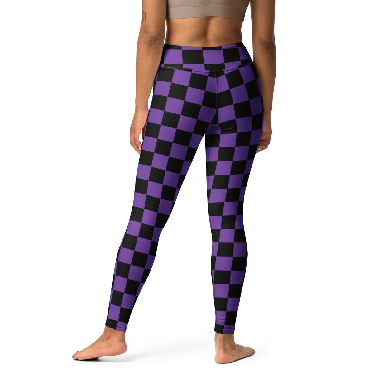 Women's Purple & Black Checkered Halloween Buttery Soft Yoga Leggings - Quick Drying, High Waisted Comfort