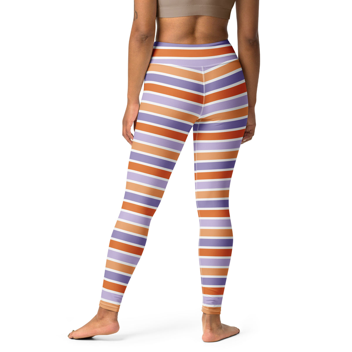 Women's Orange & Purple Striped Halloween Buttery Soft Yoga Leggings - Quick Drying, High Waisted Comfort
