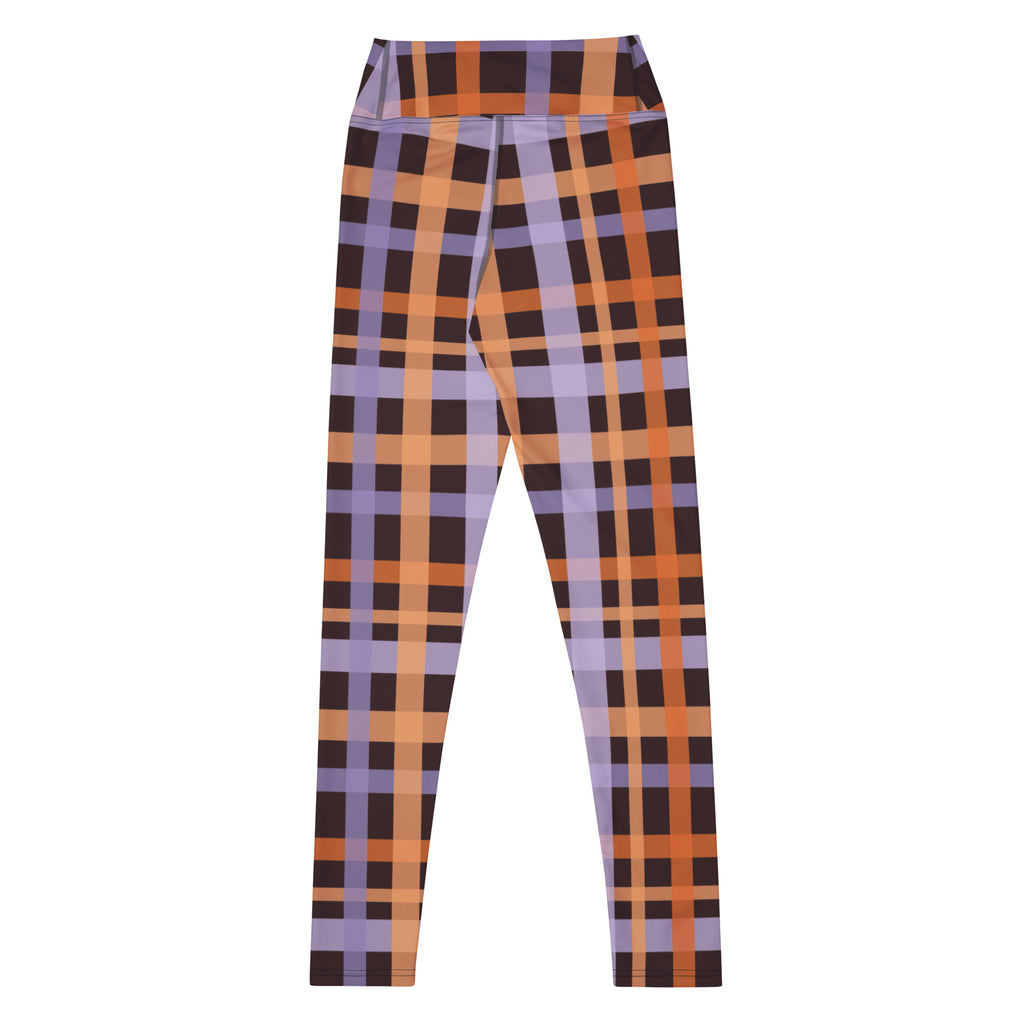 Women's Orange & Purple Plaid Halloween Buttery Soft Yoga Leggings - Quick Drying, High Waisted Comfort