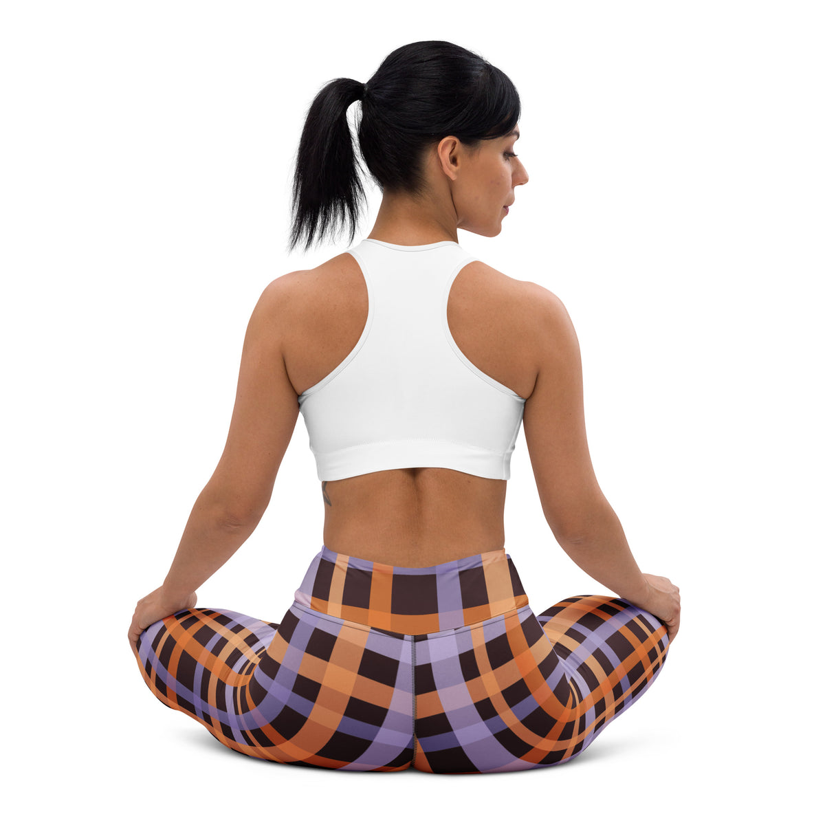 Women's Orange & Purple Plaid Halloween Buttery Soft Yoga Leggings - Quick Drying, High Waisted Comfort