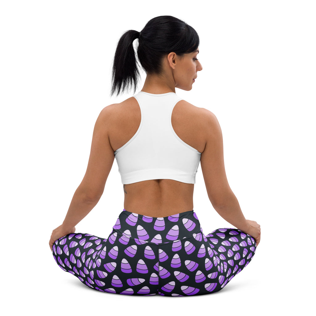Women's Purple Candy Corn Halloween Buttery Soft Yoga Leggings - Quick Drying, High Waisted Comfort