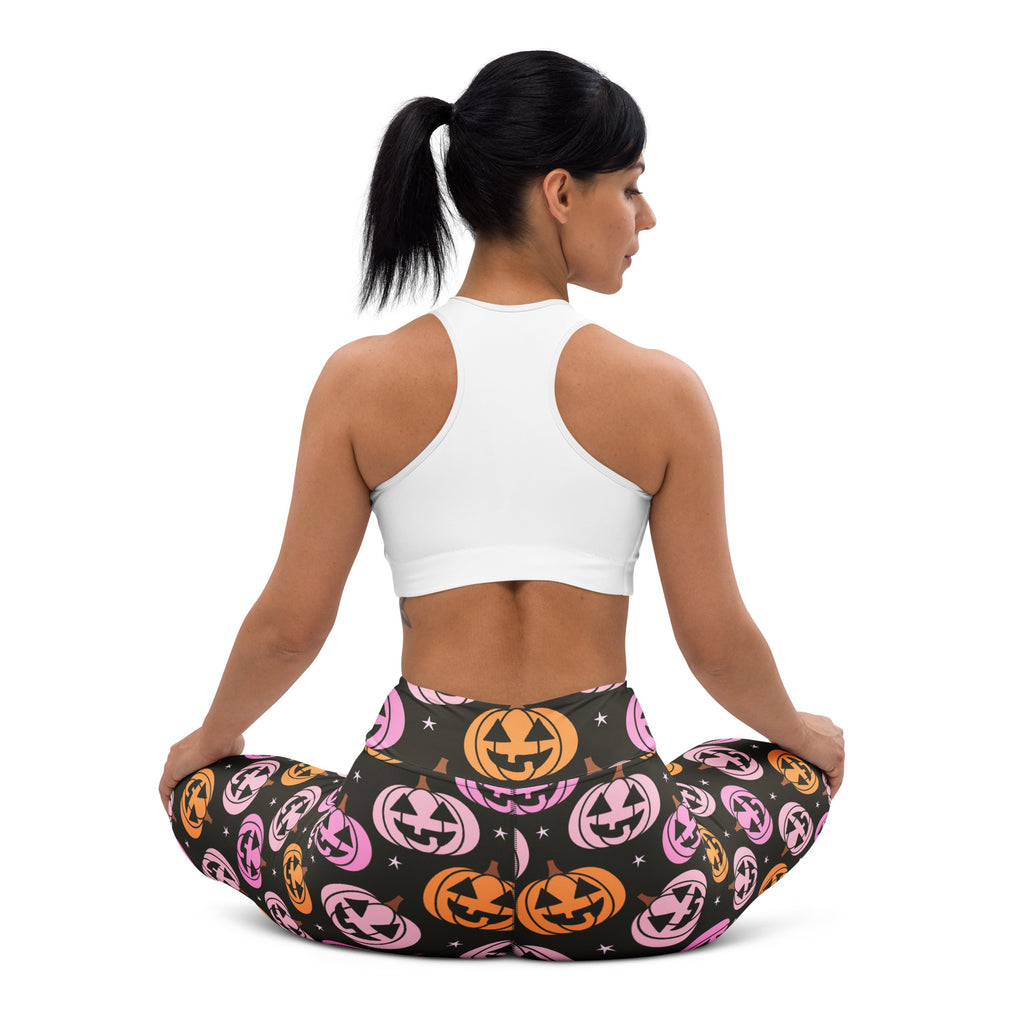 Women's Pink & Orange Pumpkin Halloween Buttery Soft Yoga Leggings - Quick Drying, High Waisted Comfort